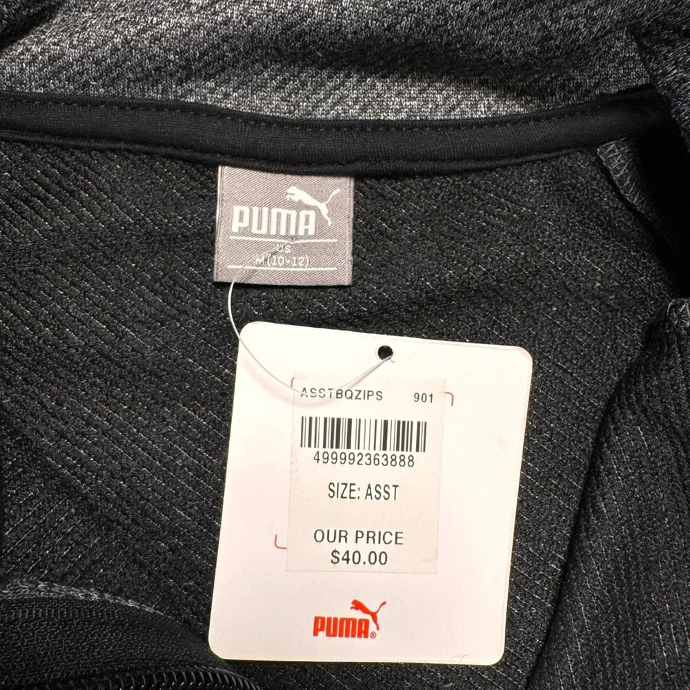Puma Boys Quarter Zip Pullover Charcoal Gray‎ Heather Mock Neck Size M 10-12 NEW